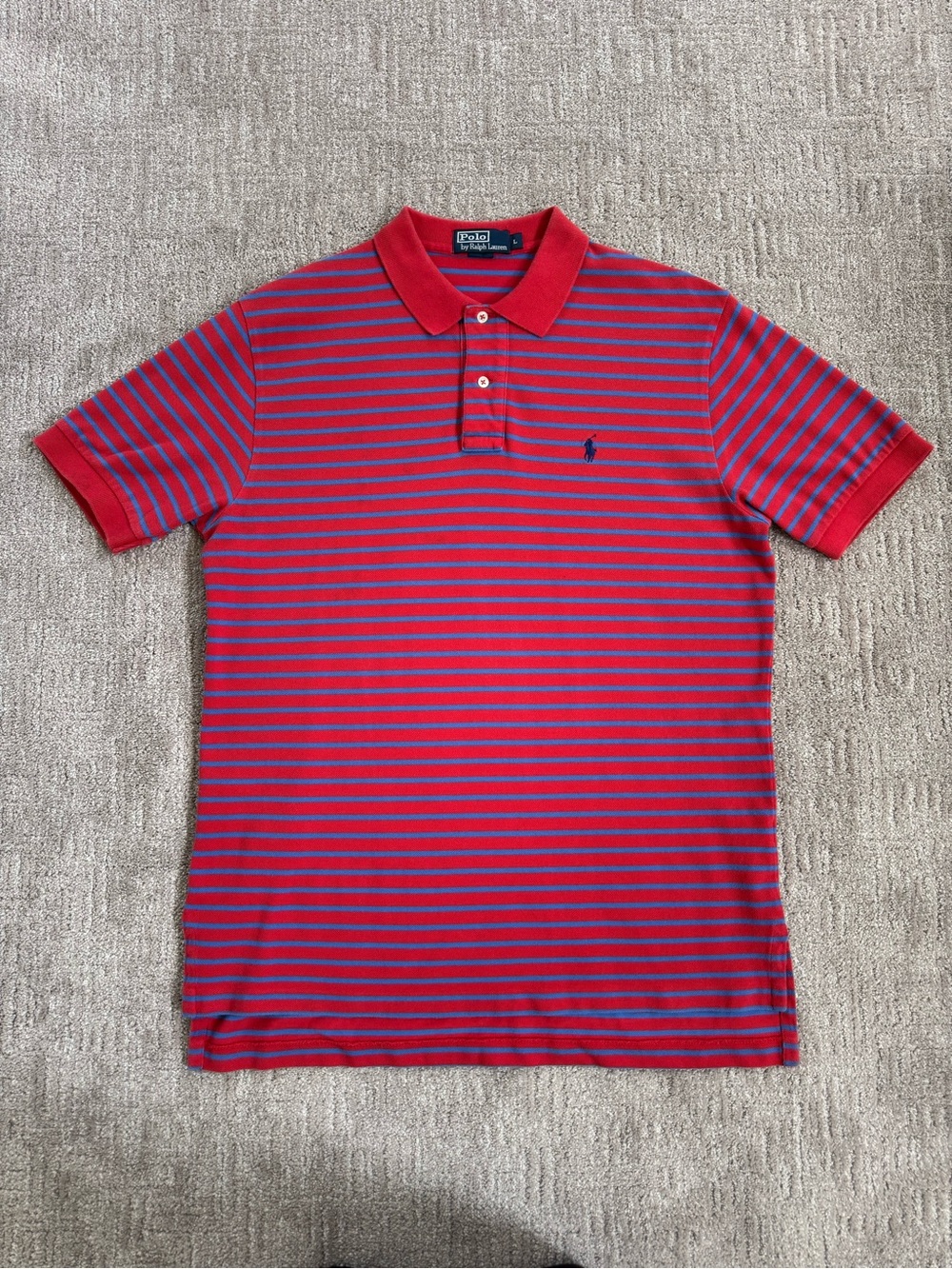Ralph Lauren Men’s Polo Shirt - Red and Blue Striped